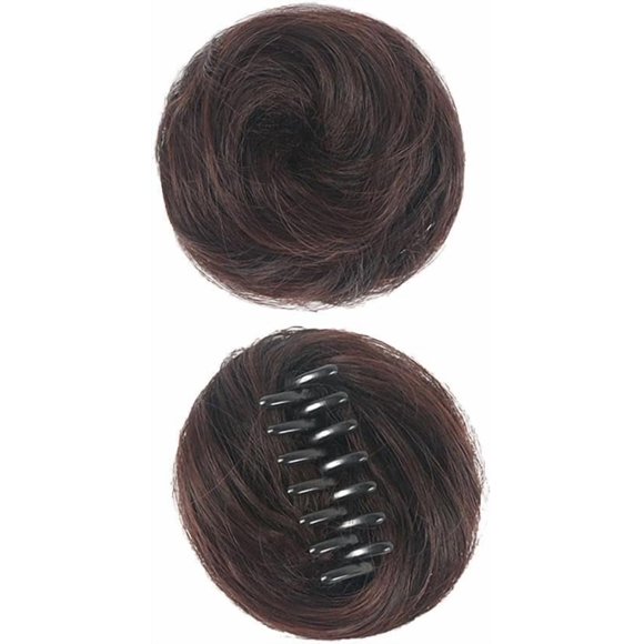 Labriciyon 1 pieza de clip de garra de color marrón oscuro, moño desordenado, extensiones de moño con clip, accesorio para peluca, postizos para mujeres y niñas, extensiones de cabello Updo despeinada