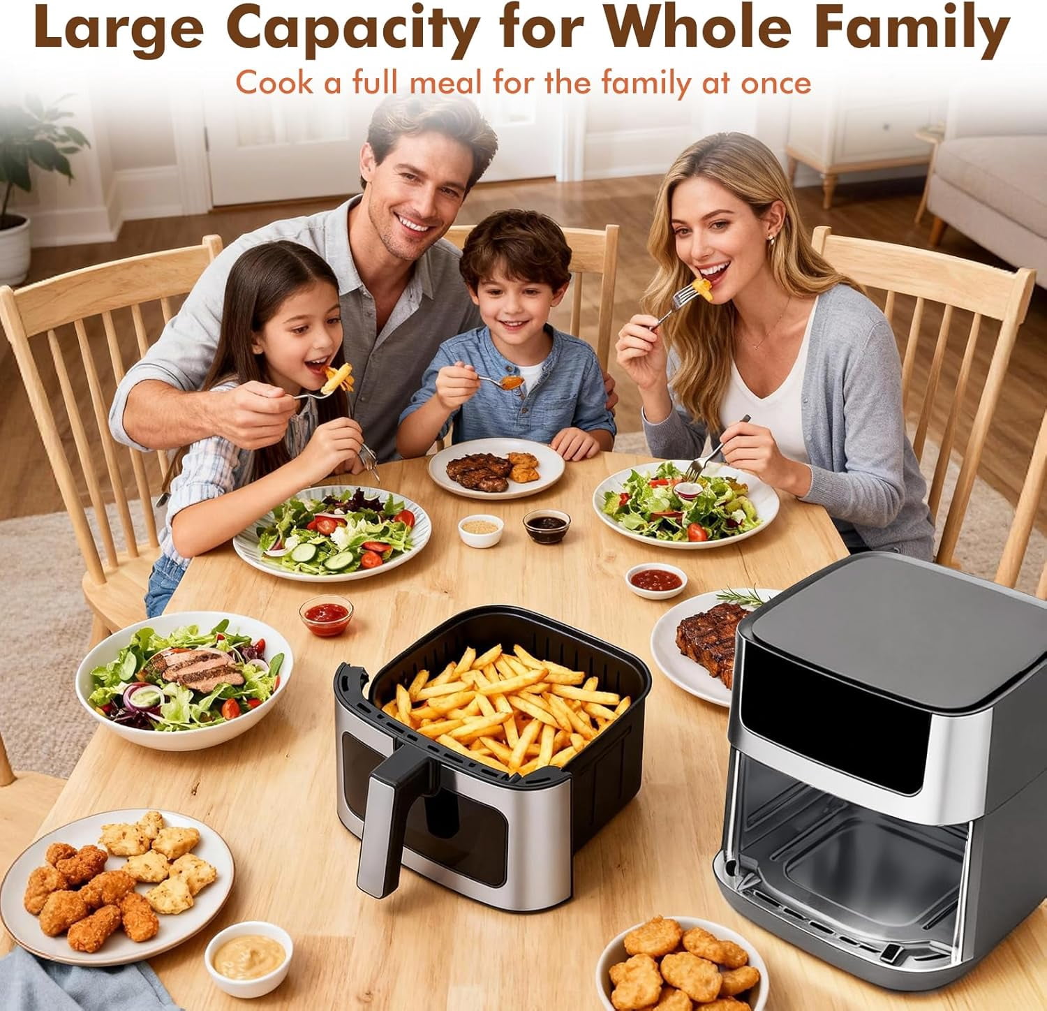 Atilioo 6.34Qt Air fryer with View Window & 8 Presets, Digital Touchscreen Stainless Steel Rapid Frying Cooker, Non-Stick & Dishwasher Safe, Gray