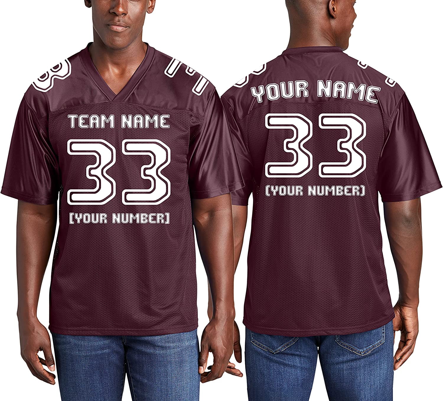 Custom Replica Football Jerseys for Men FrontBack and Shoulder Add