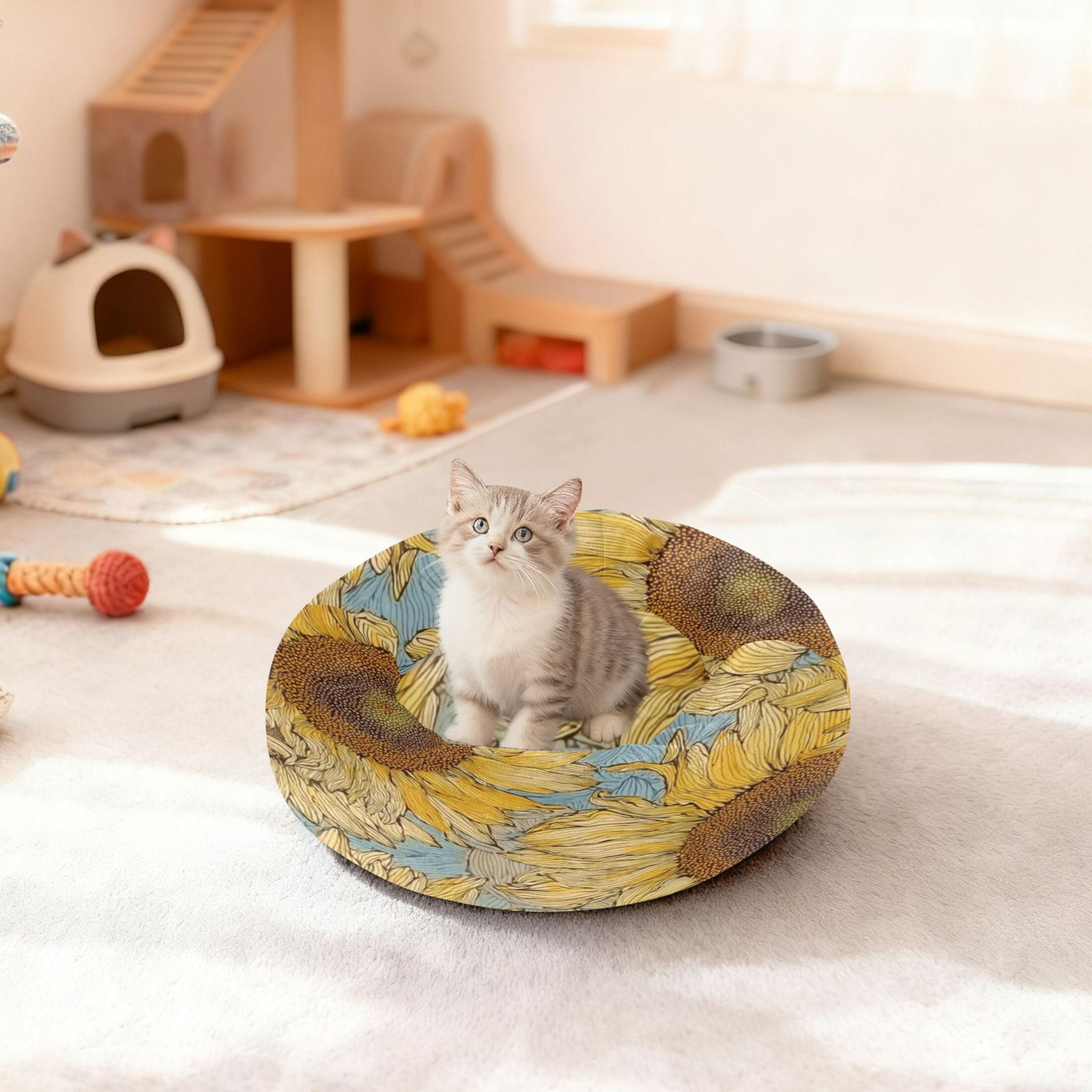 Iauyy Pet Couch Donut Cat Bed for Indoor Cats/Small Dogs Washable & Machine with Non-slip Bottom Calming Cat Furniture, Gently Swaying in The Breeze (S)