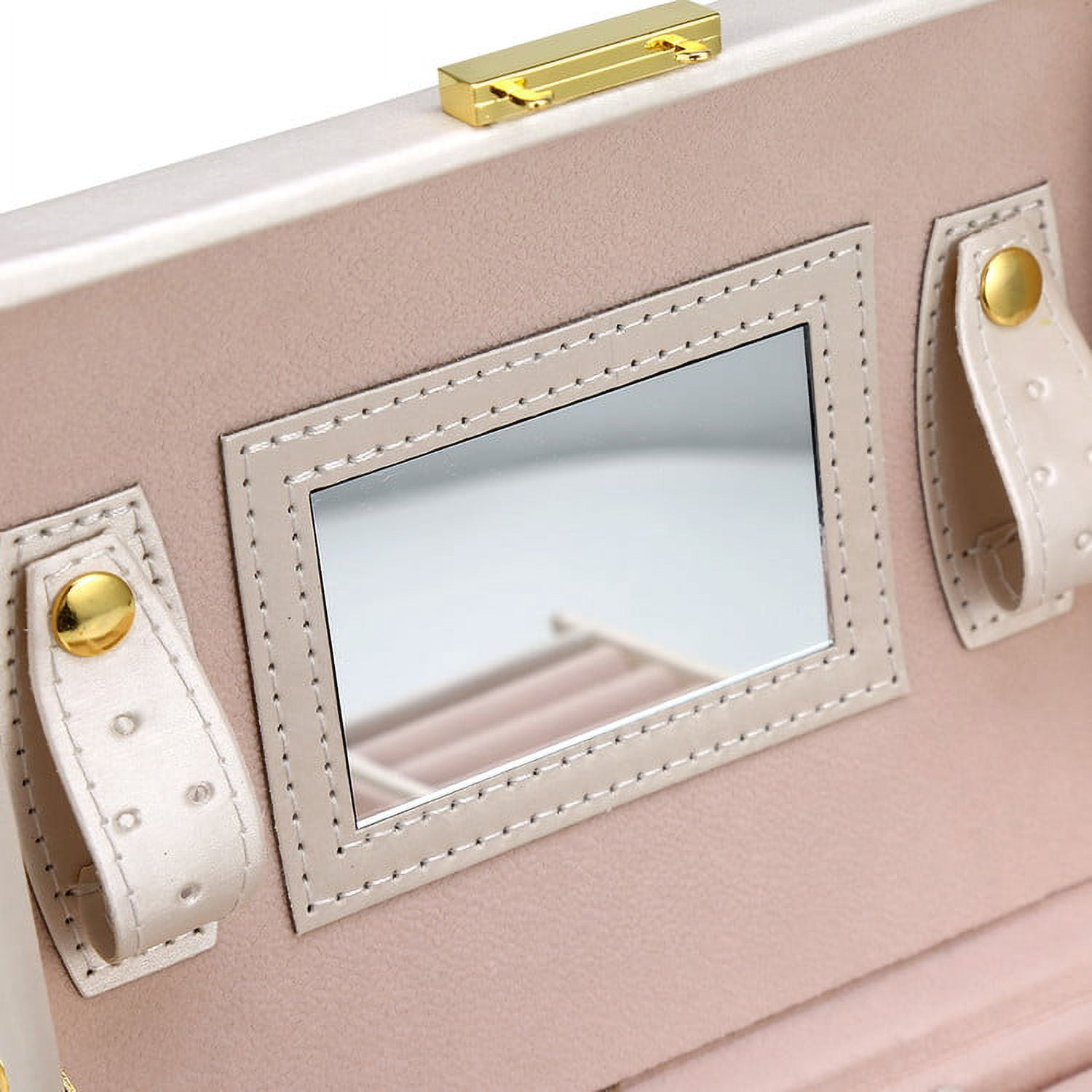 Walfront 3-Layer Girls Leather Jewelry Box And Jewelry Organizer Watch Storage Lockable Jewelry Organizer Mirrored Storage Case for Women, Beige