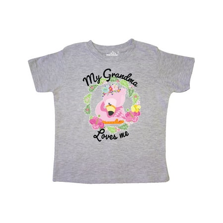 

Inktastic Baby Flamingo My Grandma Loves Me with Flower Wreath Gift Toddler Boy or Toddler Girl T-Shirt