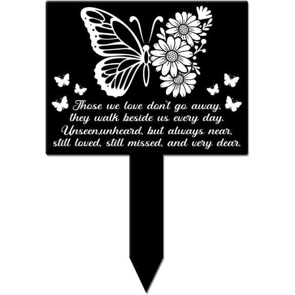 Rectangle Shaped Butterfly Daisy Garden Stake Memorial Remembrance Plaque Stake for Cemetery Acrylic Grave Stake Waterproof Sympathy Garden Stake for Yard Grave Cemetery