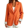 thumbnail image 4 of Vinsonshop Women's Work Office Blazer Single Button Lapel Collar Suit Jacket Business Casual Striped Cuff Long Sleeve Outerwear Everyday Wear Orange XL, 4 of 9