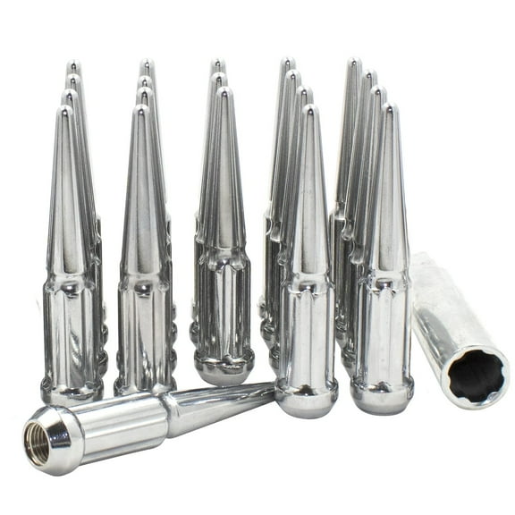 Wheel Accessories Parts 20 Pcs 12mm 1.50 12x1.50 Thread Lug Nuts Spike Spline Solid Metal Truck Spline 4.40" Long Chrome Fits 1982-2005 Chevy Blazer S10 GMC Jimmy S15 2000-2006 Toyota Tacoma