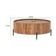 thumbnail image 5 of Benjara 39 Inch Round Drum Coffee Table, Black Iron Tripod Legs, Natural Brown Wood, 5 of 10