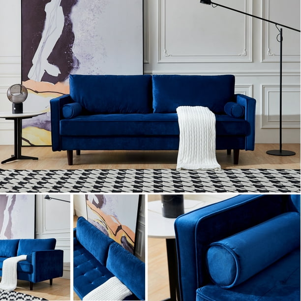 Upholstered Soft Fabric Sofas For Living Room Modern Design Couch Blue Walmart Com Walmart Com