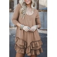 thumbnail image 1 of FOLUNSI Stylish Goat Brown Flare Dress: Trendy U-Neck & Tiered Ruffles - Daily Favorite!, 1 of 8