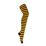 Women and Girls Zebra Stripes Black with Gold Yellow Color Over Knee High Uniform Athletics Skirts Costume Cosplay Party Event Tube(Hose) Socks