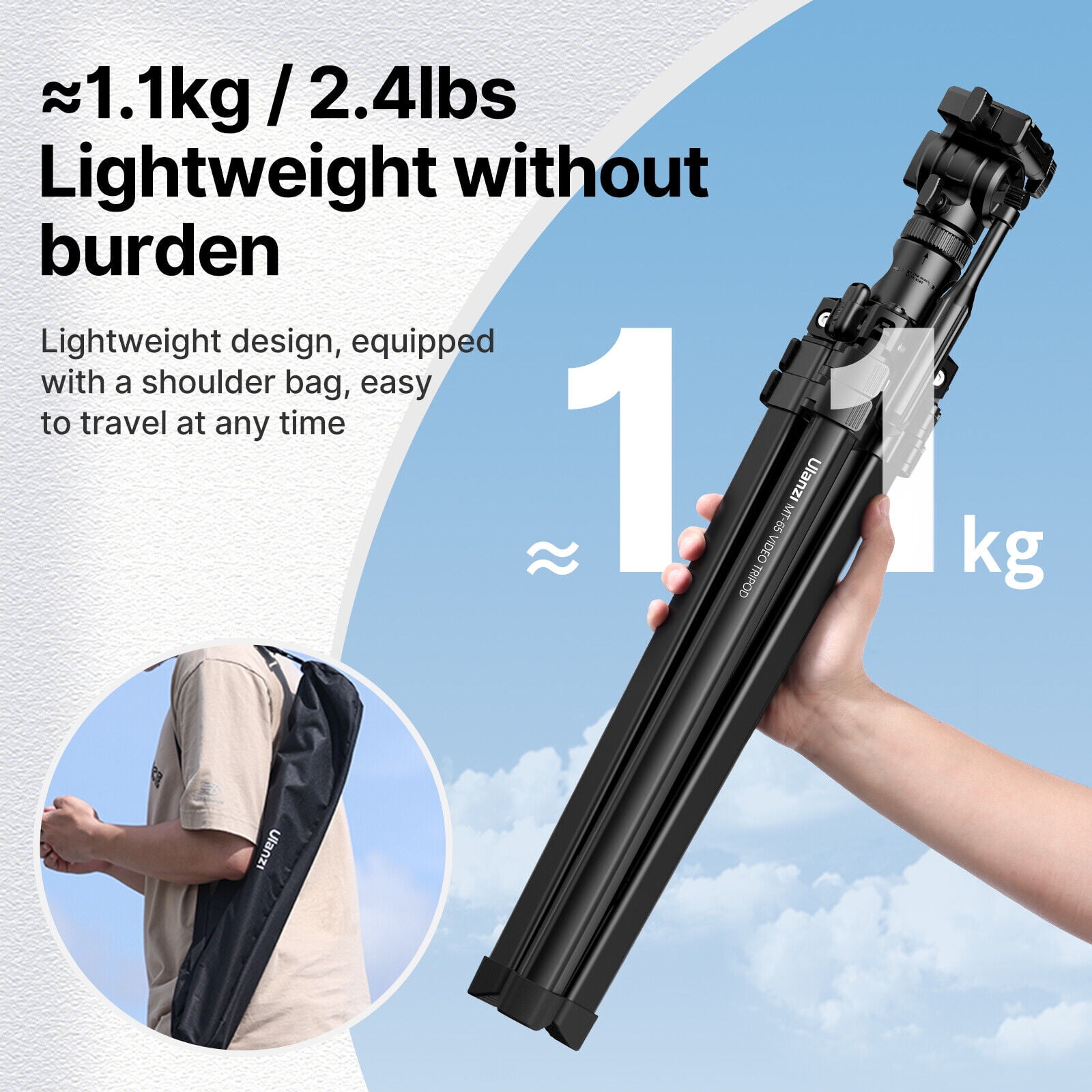 Ulanzi MT-65 Professional Horizontal Tripod Bluetooth Remote 69.3" Telescopic Aluminum Tripod with 360° Ball Head Phone Mount and Center Column Extension for DSLR Mirrorless Cameras and Smartphones