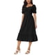 thumbnail image 4 of INSPIRE CHIC Vestidos de Verano para Mujeres Casual Flowy Playa Cuello Cuadrado Manga Corta Abullonada Espalda Fruncida Midi Vestido S Negro, 4 of 6