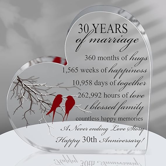 30th Years of Marriage Gift Wedding Anniversary Heart Marriage Keepsake Decoration Gift for Couple Parent Women Mom Husband Wife