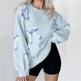 thumbnail image 2 of Daznico Womens Oversized Cute Bow Tie Sweater Cozy Ribbed Knit Crewneck Long Sleeve Pullover Tops,Size S, 2 of 8