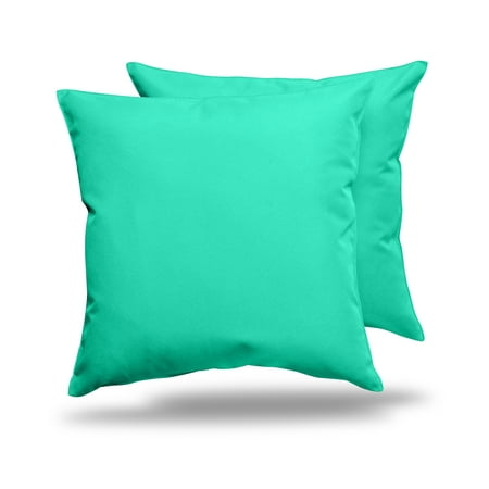 Pack of 2 Outdoor Decorative Throw Pillows 18 x 18 inch Solid Aqua Square Pillows (18  x 18  Solid  Aqua) Brighten up your porch or patio furniture with your favorite color on the Alexandra s Secret Home Collection Outdoor Decorative Throw Pillow Pack of 2 UV Resistant Water Proof Patio Pillows. These durable water resistant decorative throw pillow shams are ideal for everything from porch swings to chaise lounges. This set of two toss pillow covers features spun polyester covers with matching hidden zipper  easy to remove  clean  and maintain. Have your family guests sit comfortably outside or in with these lively vibrant color pillows.