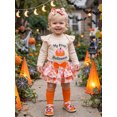 thumbnail image 4 of RUINIXCW Newborn Baby Girl My First Halloween Outfit Infant Girl Fall Winter Clothes Letters Embroidery Long Sleeve Romper Skirt Headband Socks Set, 4 of 10
