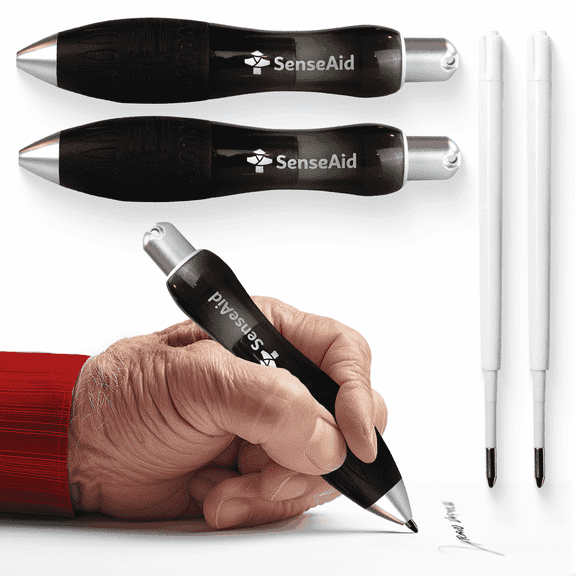 SenseAid Fat Weighted Pens for Hand Tremors (2 pack), Heavy Pens with Large Grip for Arthritis, Parkinson’s, Carpal Tunnel, Plus 2 Ink Refills
