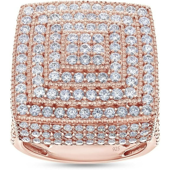 Square Cluster Round Cut White Diamond Wedding Band Ring For Men's In 14K Rose Gold Over 925 Sterling Silver Jewelry Gift For Men