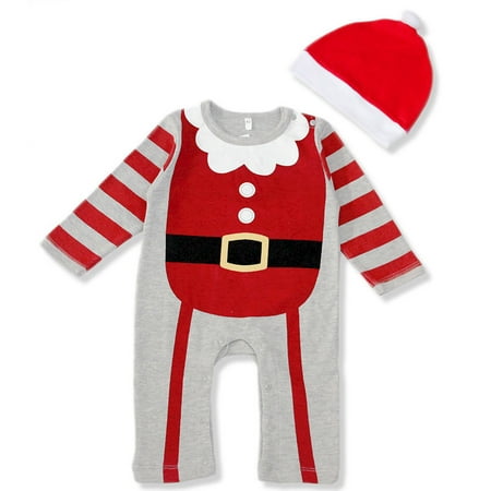 

TUOBARR Newborn Infant Baby Boys Girls Christmas Santa Claus Romper Jumpsuit Sets +Hat Gray (0-12Months)