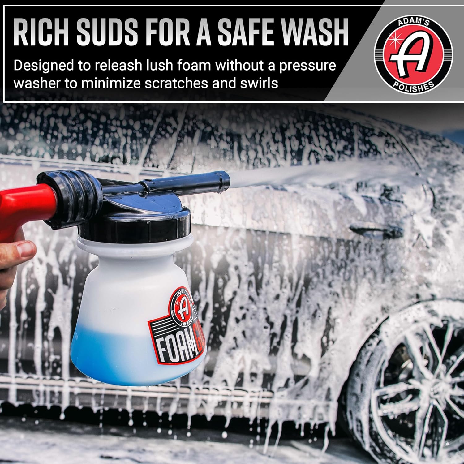 Adam's Polishes Standard Foam Gun Car Wash Foam Sprayer - Connects to Garden Hose for Car Washing, No Pressure Washer Required, Use Snow Foam Blaster with Car Soap, Shampoo or Detergent