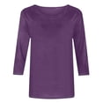 thumbnail image 4 of Womens 2026 3/4 Sleeve Tshirt Tops Solid Color Summer Spring Fashion Crewneck Blouse Tee Trendy Woman Clothing, 4 of 5