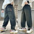 thumbnail image 2 of NAFUU Boys Jeans Baggy Vintage Wide Leg Baggy Jeans Casual Elastic Waist Denim Pants With Pockets Childrens Loose Fit Cargo Trousers Jeans Pants Comfort Trousers 5-6 Years, 2 of 9