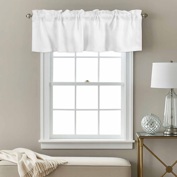 Pure White Window Valance for Kitchen, Solid Color Rod Pocket Short Curtain for Small Windows, Light Filtering Decorative Valance, 54 x 18 Inch, 1 Panel