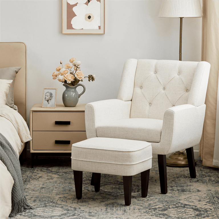 HUIMO Mid Century Accent Chair with Ottoman Soft Linen Fabric for Living Room Bedroom Walmart