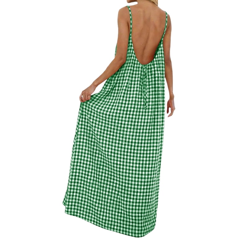 green plaid cami dress Aohooy Plaid Summer Maxi Dresses for Women Casual Sleeveless Backless Cami Dress Loose Spaghetti Strap Cotton Linen Sundress 2026 Mint Green,S,