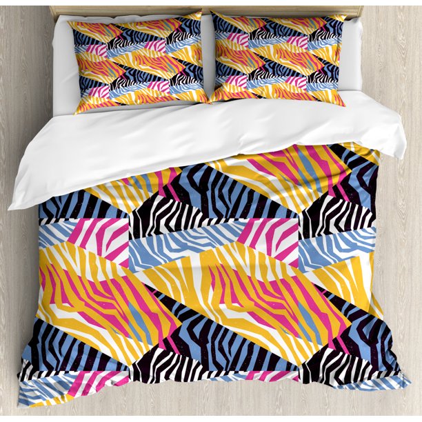 Safari Duvet Cover Set, Colorful Animal Skin Zebra Print Wildlife ...