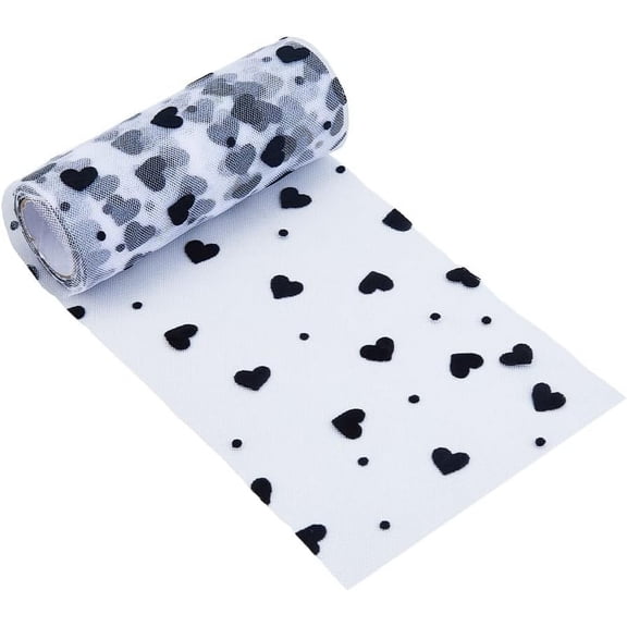 Heart Tulle Roll Black Tulle Netting Rolls 6 Inch by 10 Yards (30ft) Tulle Fabric Spool Ribbon Flocking Fabric Polyester Love Shape Mesh Fabric for Tutu Skirt Clothing Accessories