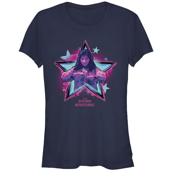 Junior's Marvel Doctor Strange in the Multiverse of Madness Neon America Chavez  Graphic Tee Navy Blue Large