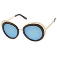 thumbnail image 2 of sunglassLA Unisex Women's Two-Tone Metal Backing Colored Mirror Lens Round Sunglasses (Gold-Tortoise / Blue Mirror) - 50mm, 2 of 4