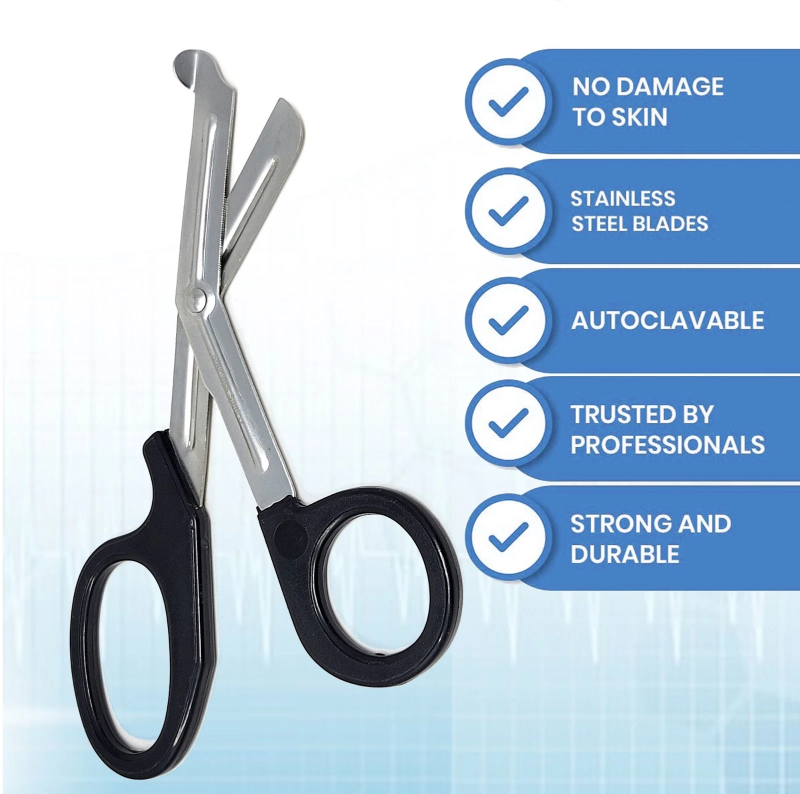 Trauma Shears 7.25" Emergency Shears, Stainless Steel Outdoor Camping Rescue Tools, Ideal for First Responders - Black Handle