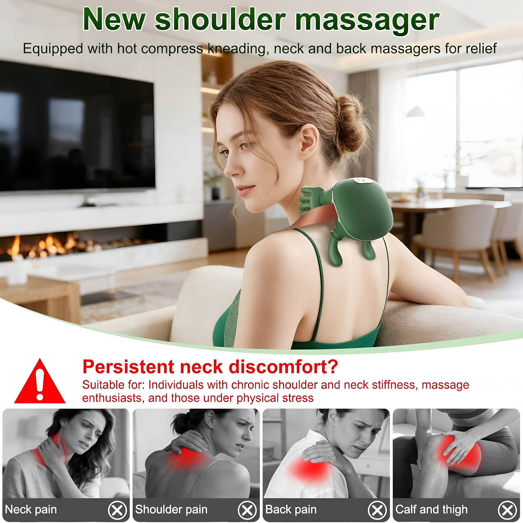XIRQI Neck Massager with Heat& 4D Kneading for Shoulder Pain Relief, Wireless Shiatsu Deep Tissue Massager for Home Office Travel