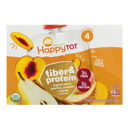 Happy Tot Fiber & Protein Pouches Organic Pears, Peaches, Pumpkin & Apples + Cinnamon, 4.0 (Toto Very Best Of)