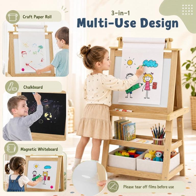 Costway Kids Art Easel Double-Sided With Storage, Pink photo 6