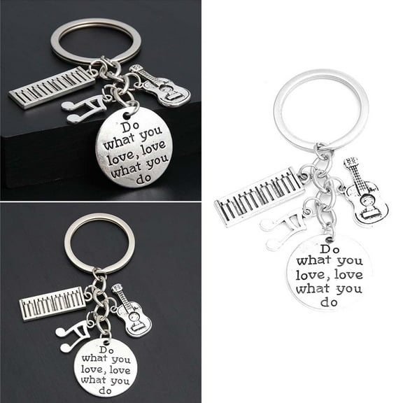 LEORX Silver Metal Music Key Ring with Creative Guitar and Note Pendant Design for Bag Backpack Car Key