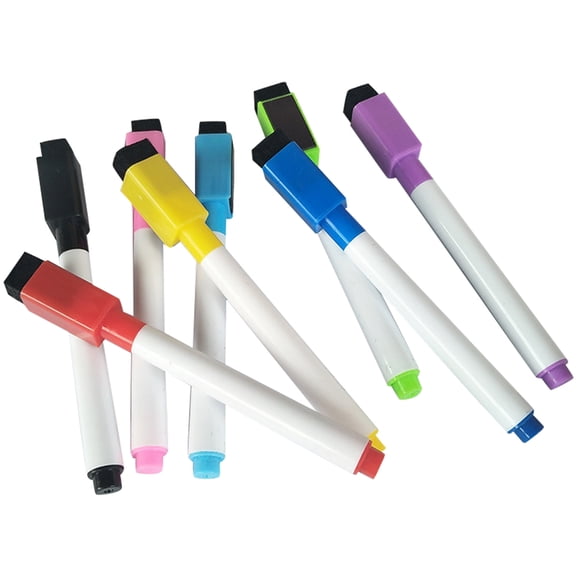 Seitruly 8PCS / Set Colorido Pizarra blanca Pluma Tablero Marcadores Borrador incorporado Papelería Útiles escolares Suministros de escritura y corrección Bolígrafo magnético de 8 colores con