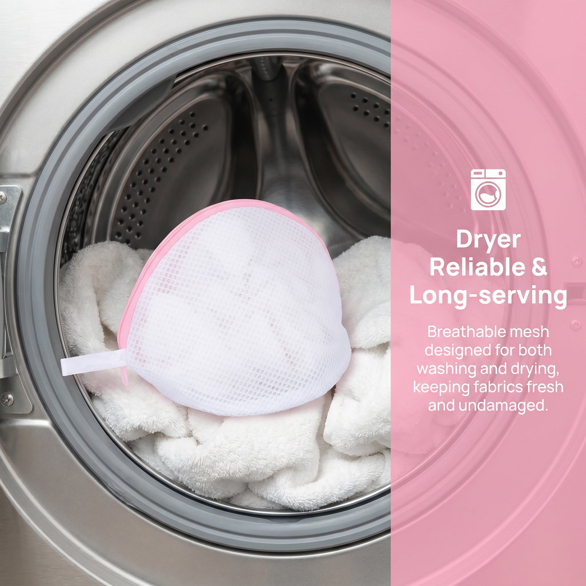 Unique Bargains 3Pcs Durable Mesh Zipper Closure Laundry Bags White-Pink 7.5" x 6.7"