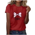 thumbnail image 2 of EchfiProm Shirts for Women Bow Print Valentine Graphic Tee Red Crew Neck Valentine Day Womens Plus Size Tops Short Sleeve, 2 of 5