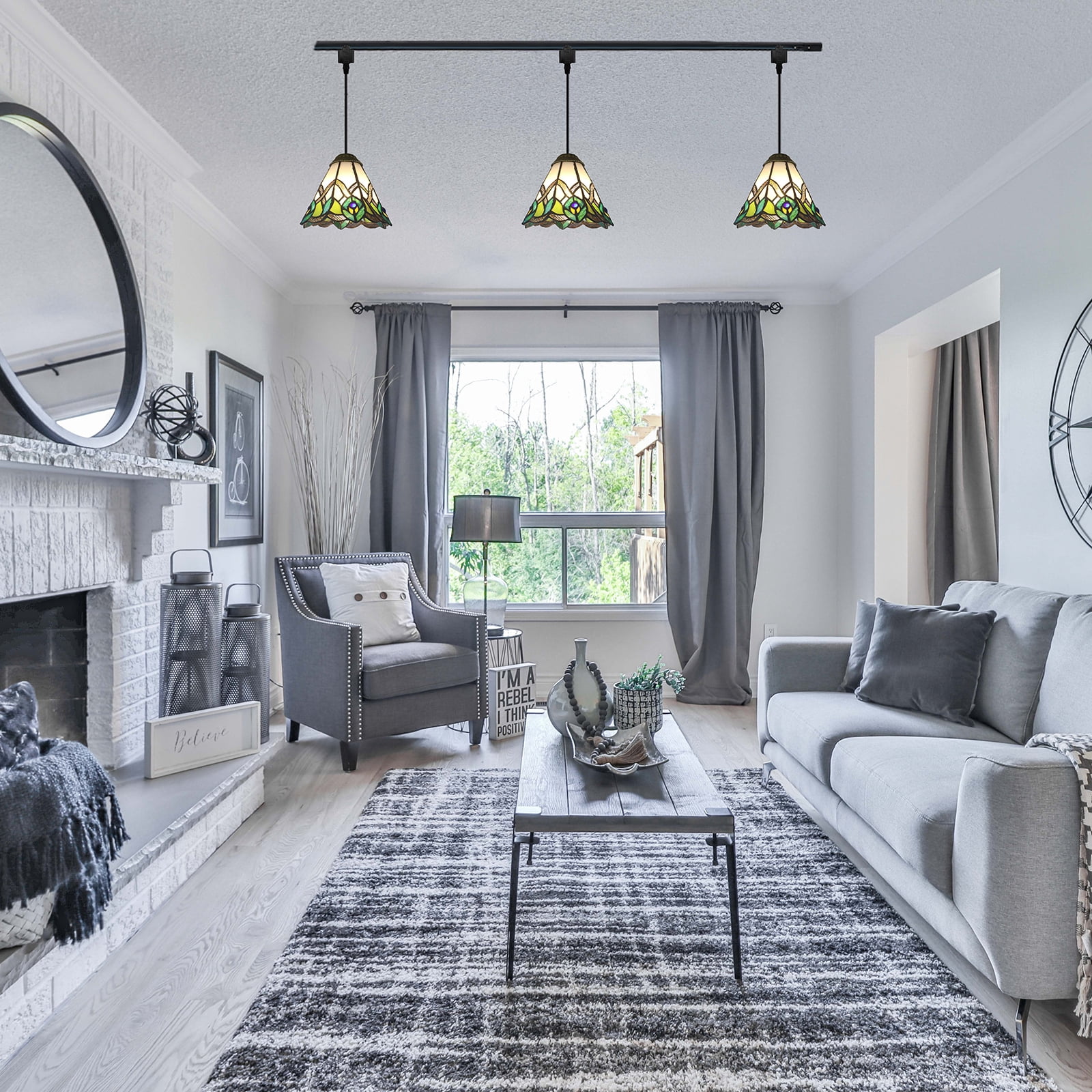 Kiven H-Type Track Lighting Light Fixture, 3-Light Tiffany Style Halo Track Pendant Lighting Fixtures, E26 Socket