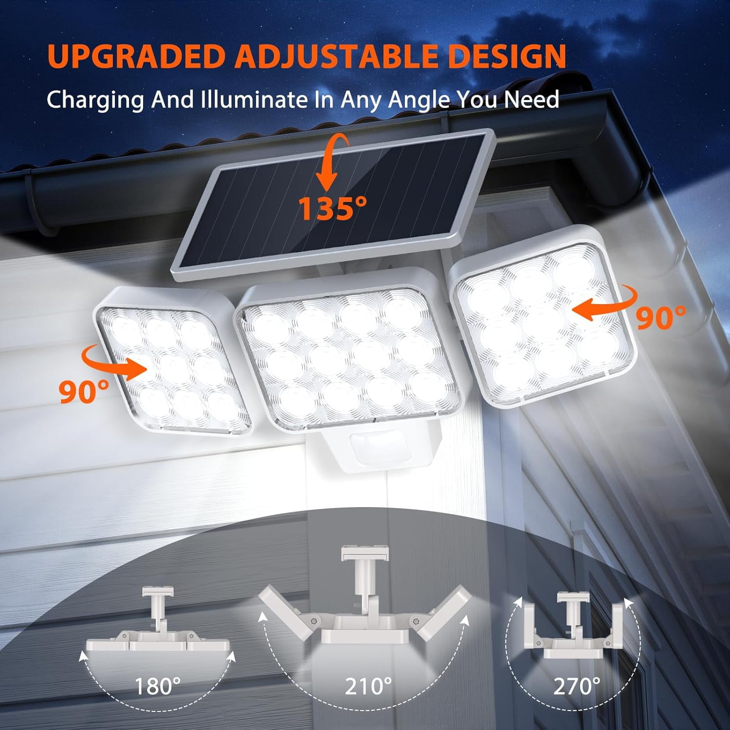 Solar Lights Outdoor Motion Sensor, 3500LM Bright Flood Outdoor, Adjustable & Upgrade Glass Panel, Wireless LED Powered Security Spot Waterproof for Yard-2Pack, White