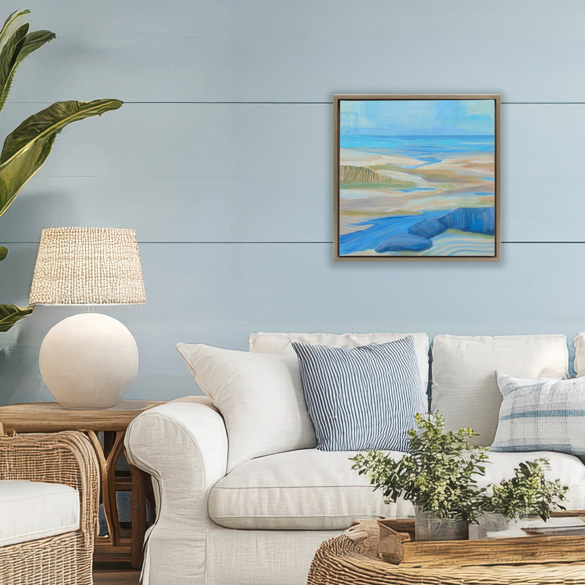 Stupell Industries Low Tide Azure Dunes Brown Framed Floater Canvas Wall Art, design by Lynn Ericson Fine Art