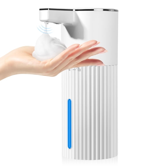 Automatic Soap Dispenser Foaming Touchless: 14oz White Plastic 4 Level Adjustable Wall Mount Foam Rechargeable Electric Auto Smart Bathroom Kitchen