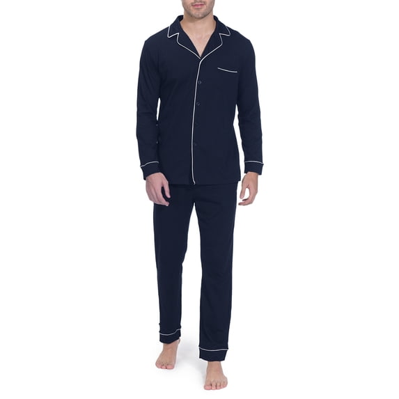 Indefini Men's Cotton Pajama Sets Long Sleeve Button Down Pj Set Sleepwear Loungewear, Size S-XL