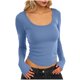 thumbnail image 2 of HongQid Long Sleeve Shirts Slim Fit for Women Trendy Casual Square Neck Tops Lightweight Tunic Sweaters, 2 of 8
