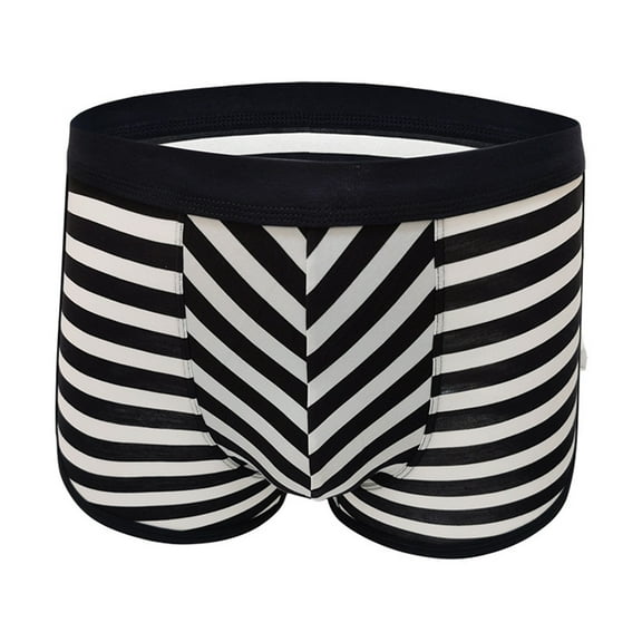 GHSOHS Mens Underwear Boxer Large Size Cotton Underpants Fashion Striped Flat Briefs Youth Boxers Comfort Shorts with Pouch 2Xl Black