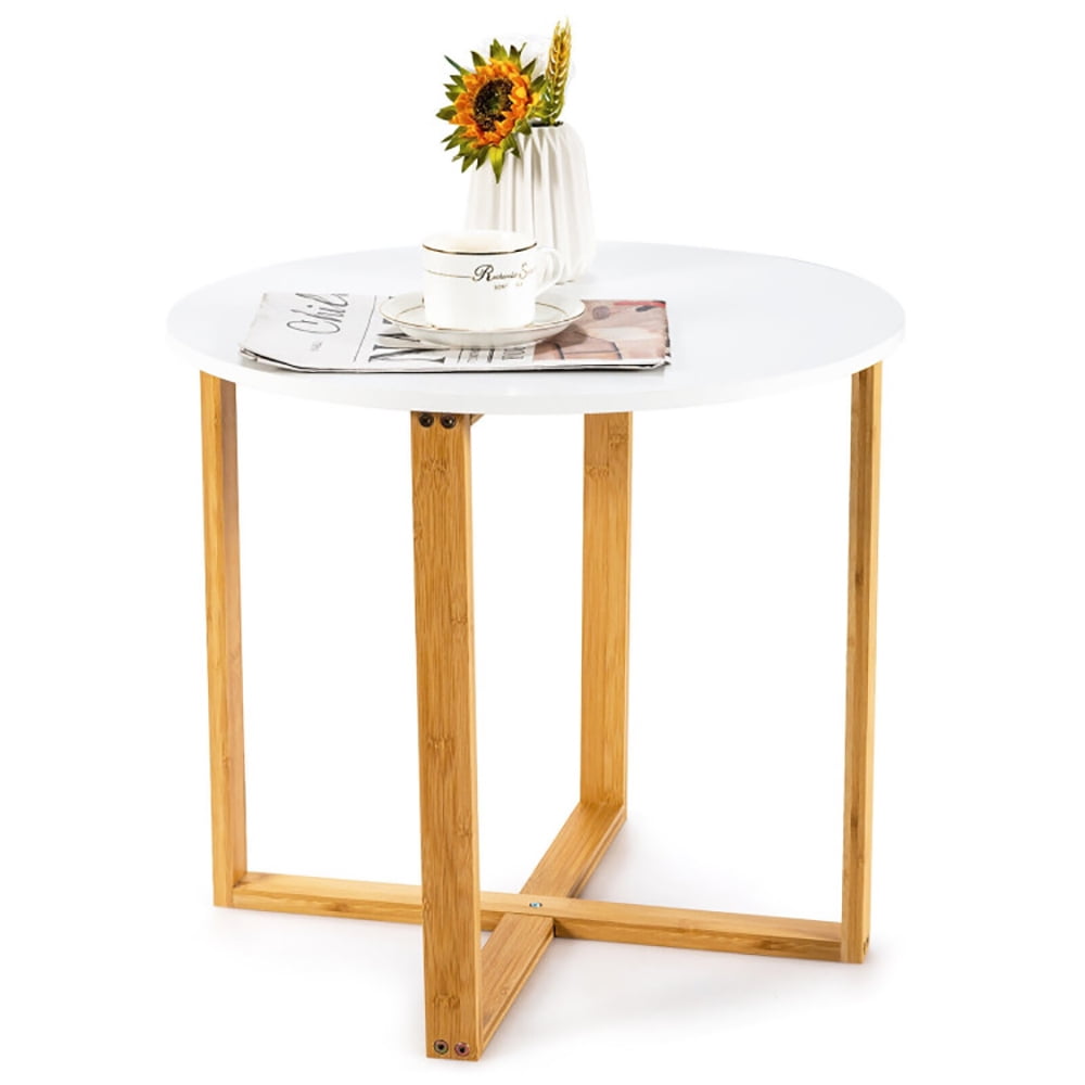 Finihen Round End Side Table, Multifunctional Round Side End Table with Bamboo Legs and X-Shaped Base, for Living Room, Bedroom, White Finihen Round End Side Table, Multifunctional Round Side End Table with Bamboo Legs and X-Shaped Base, for Living Room, Bedroom, White