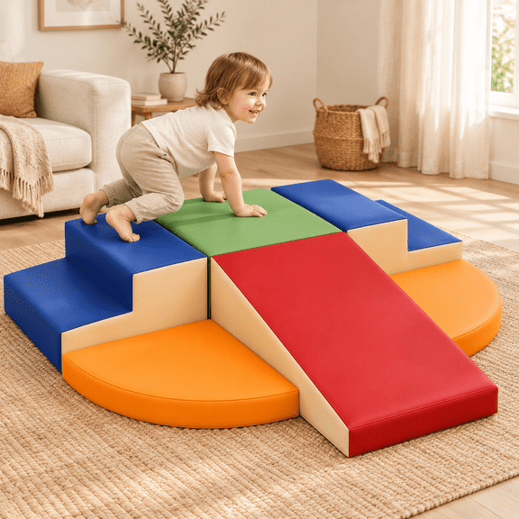Wilwolfer 6-Piece Soft Foam Playground Climbers for Toddlers, PU Leather Indoor Climbing Set