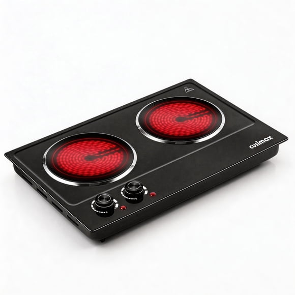CUSIMAX 1800W Double Electric Burner, Induction Cooktop, Control Infrared,Ceramic Glass Plate, Portable,Stainless Steel, Black